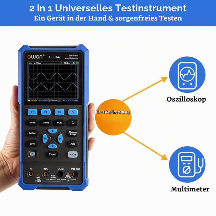 OWON HDS242 Handheld-Oszilloskop, Digitales Oszilloskop tragbares 2-in-1-Universalprüfgerät, 20000 C