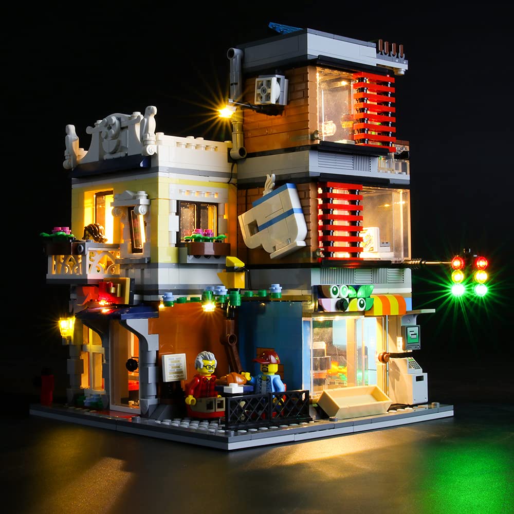 GEAMENT LED-Licht-Set für Stadthaus mit Zoohandlung &amp; Café (Townhouse Pet Shop &amp; Café) – Kompatibel