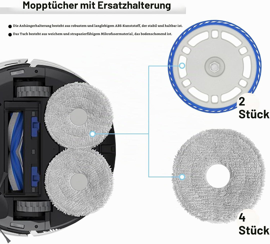 4 Wischtücher mit 2 Ersatzhalterung Zubehör für Ecovacs Deebot T30 Pro Omni/ T30s/ T30s Pro/ N30 Pro