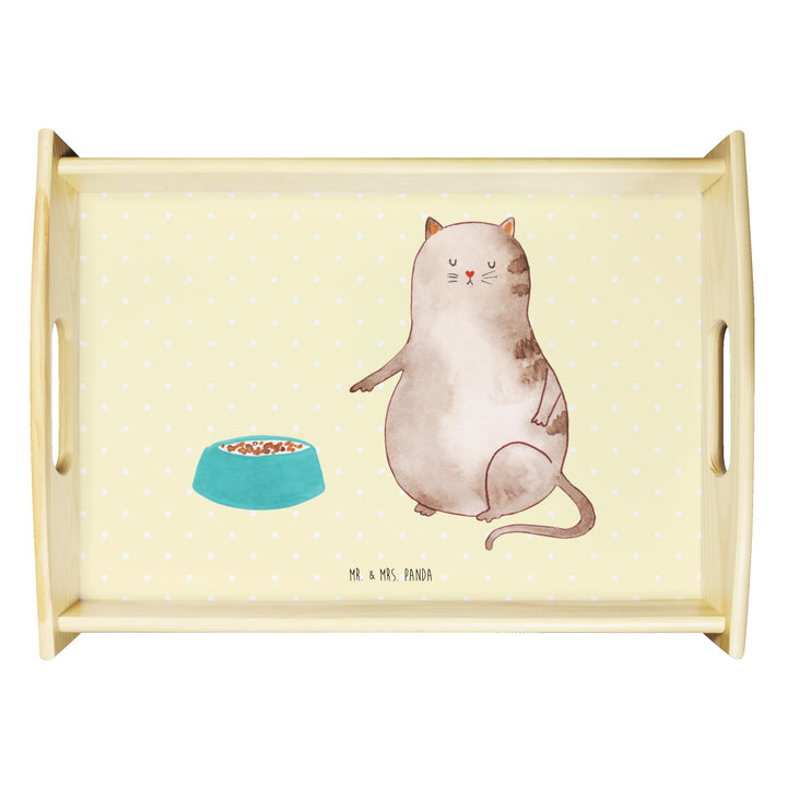Mr. & Mrs. Panda Holztablett Katze Fressen - Geschenk, Frühstückstablett, Küchentablett, Katzenmotiv