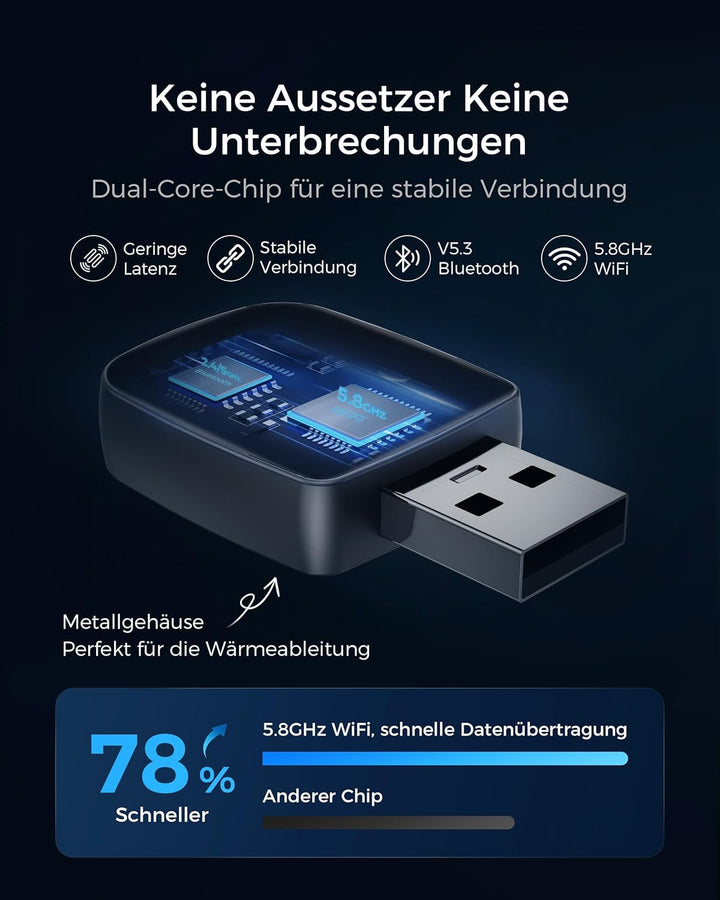 CarPlay und Android Auto Wireless Adapter 2 In 1, V5.3 Bluetooth Stabile Verbindung, Dualband WiFi 6