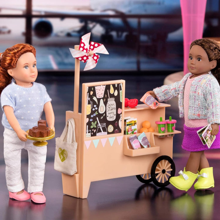 Lori Flughafen Verkaufsstand Set, Zubehör für 15 cm Mini Puppen – Puppenzubehör mit Imbisswagen, Ess