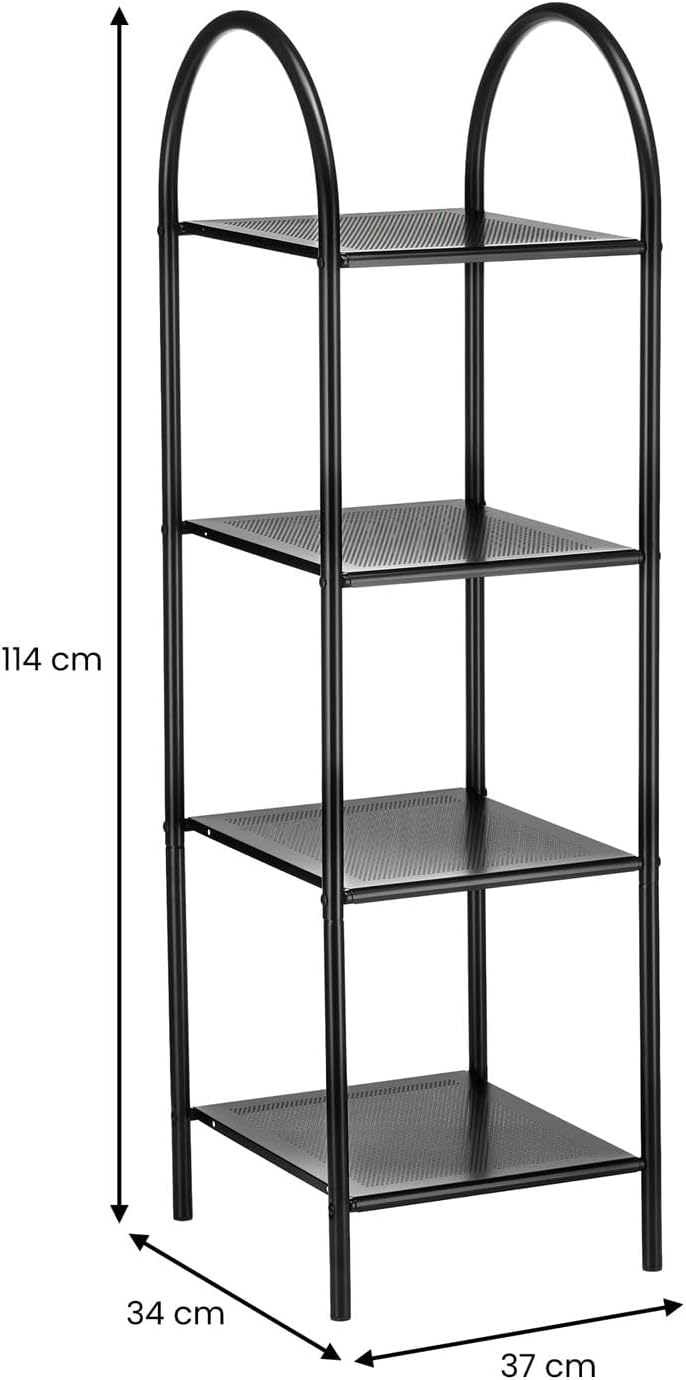 Badregal SECA mit 4 Ablagen Schwarz, Badezimmermöbel für Kleine Bäder, Platzsparendes Standregale, S