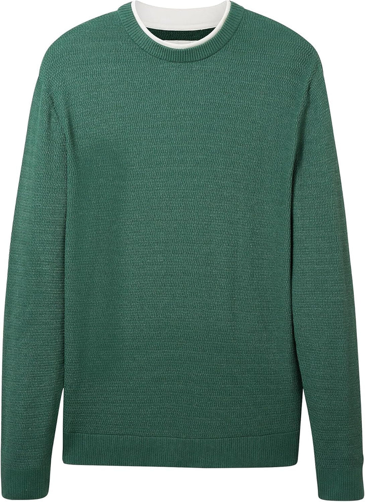 TOM TAILOR Denim Herren Denim 2-in-1 Pullover mit unterlegtem Kragen L 10778-hunter Green, L 10778-h