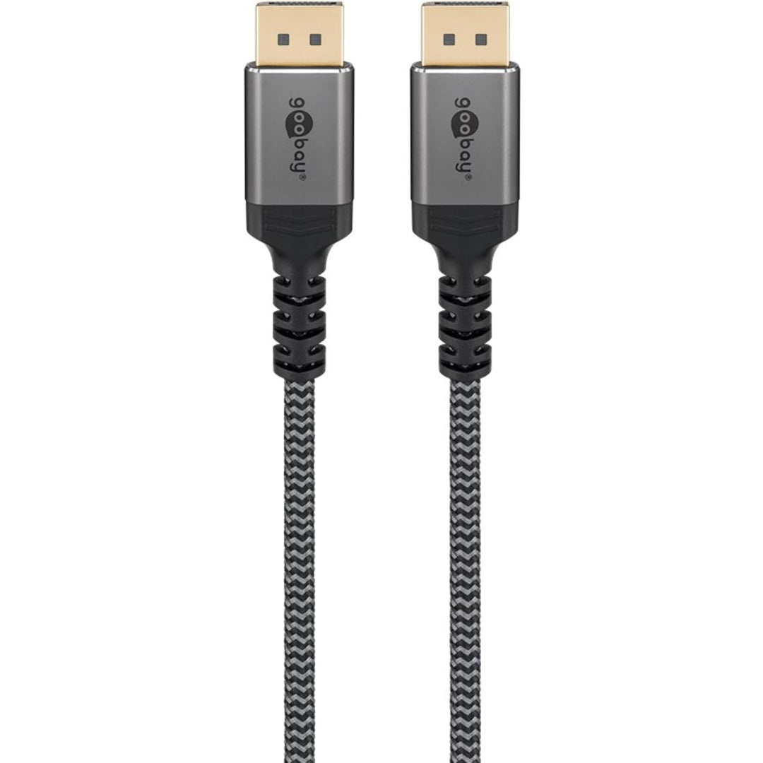 goobay DisplayPort Kabel 2.1-80 Gbit/s, DP-Kabel 16K/60Hz, 10K HDR, 3m - Sharkskin Grey, Metall-Desi