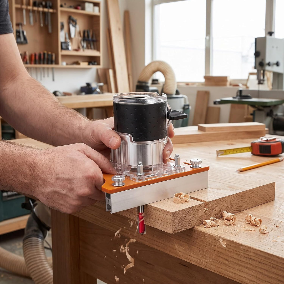 Holzfräser Basis, 2-in-1 Hand Holzschneider Oberfräsenbasis Schlitzhalterung für 65 mm Trimmmaschine