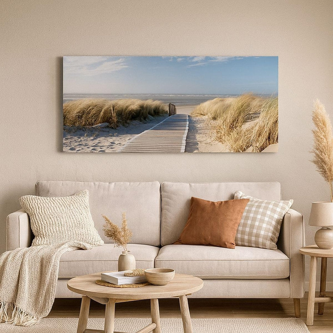 Wandbilder Dekoration Wohnzimmer Strand Meer Fussgängerbrücke Ufer Panorama Bilder auf Leinwand 120x