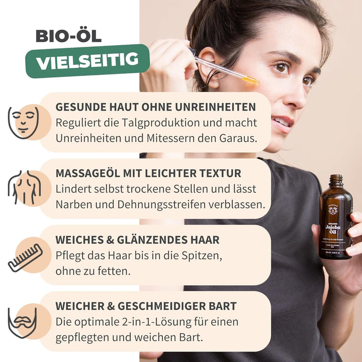Bionoble Jojobaöl Bio 200ml - 100% Rein, Natürlich und Kaltgepresst - Gesicht, Körper, Haare, Bart,