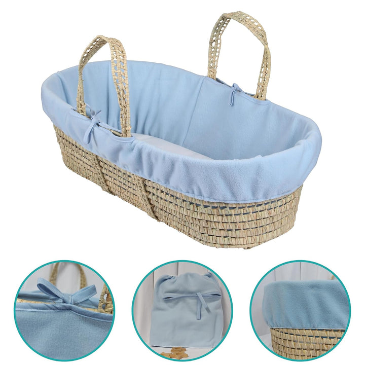 Clair de Lune Fleeceeinlage/Dressing für Moses/Weidenkorb (Blau) Blau Einzeln, Blau Einzeln