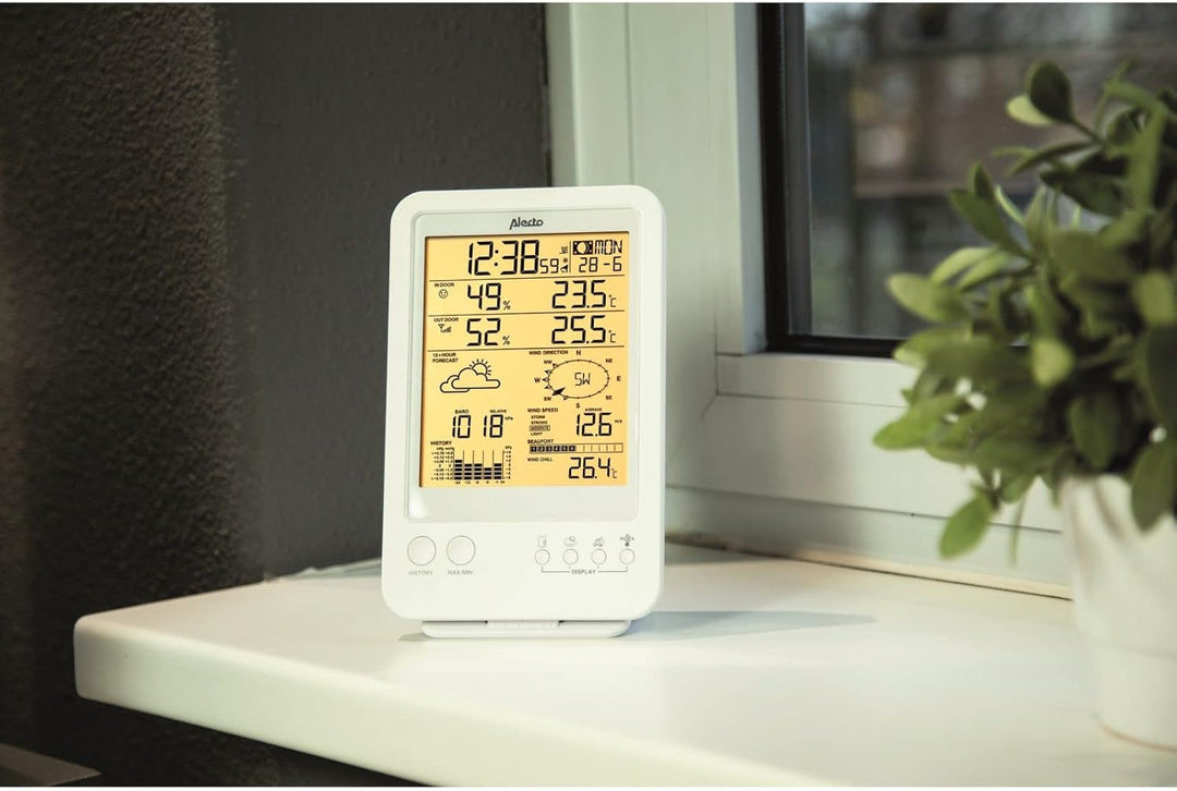 Alecto WS-4800 Funk Wetterstation mit grossem Display. Misst die Temperatur, Windgeschwindigkeit, Lu