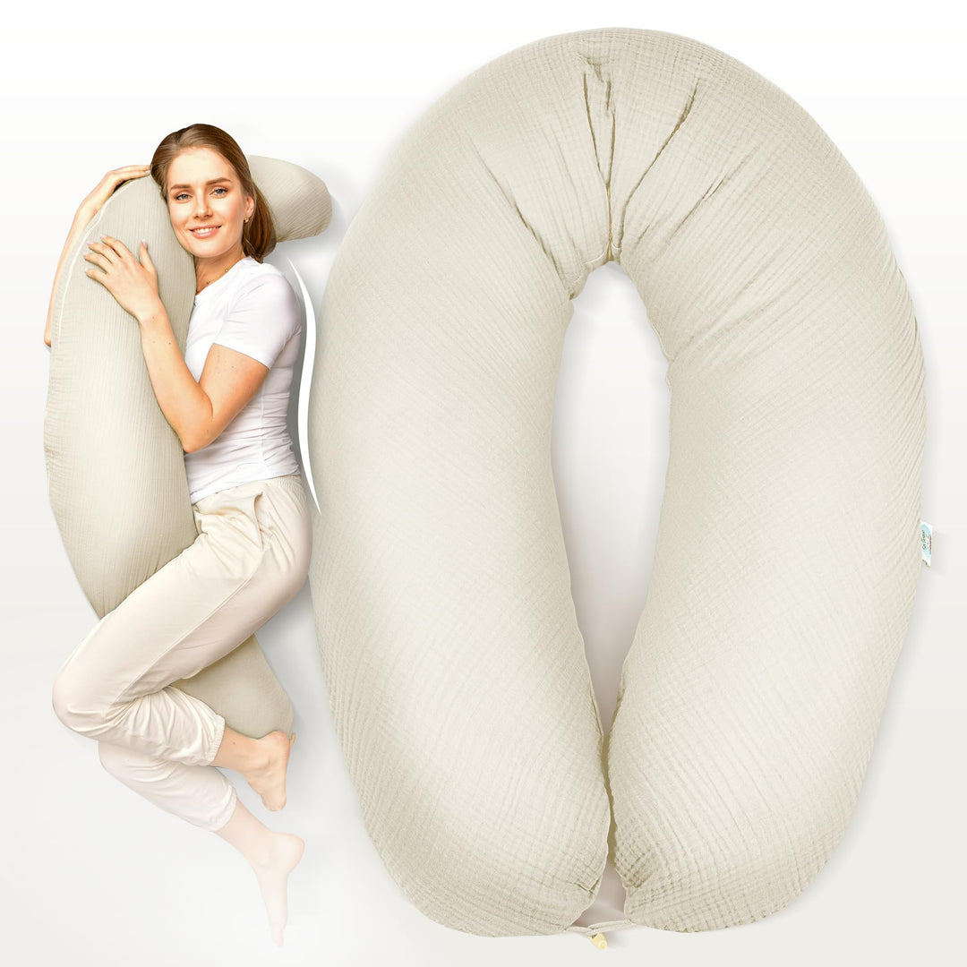sei Design Stillkissen XXL Mikroperlen-Füllung mit Musselin-Bezug aus Baumwolle [100% Bio-Baumwolle