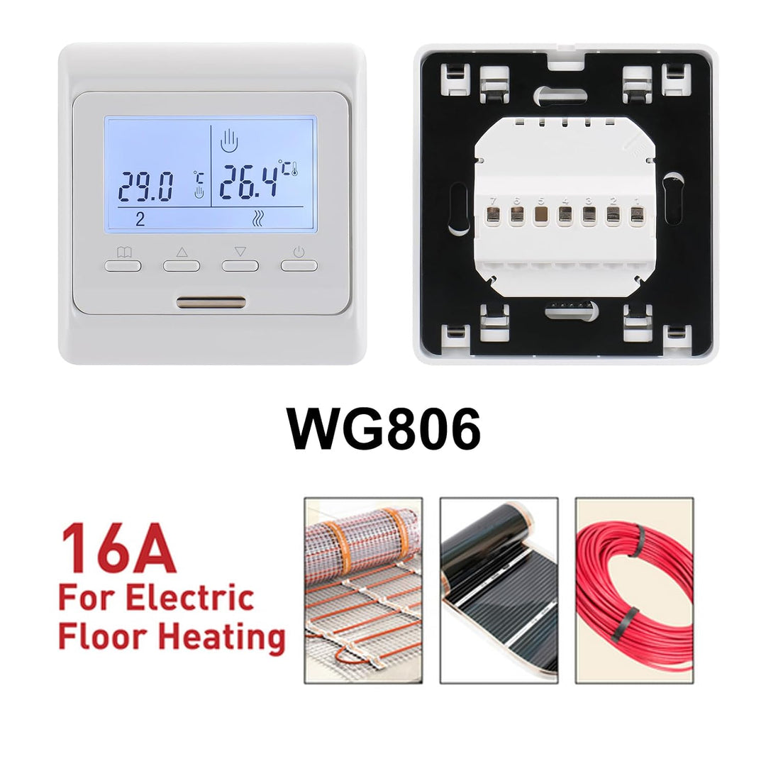 Wengart Elektro-Heizungsthermostat WG806, Ausgang 230V 16A, 7 Tage Programmierbar, Digitalanzeige, G