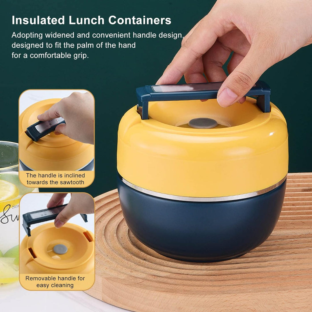 0.8l Bento Box Edelstahl Für Erwachsene Kinder,Thermo Lunchbox, Thermodose Warmhalten Essen, 2-lagig