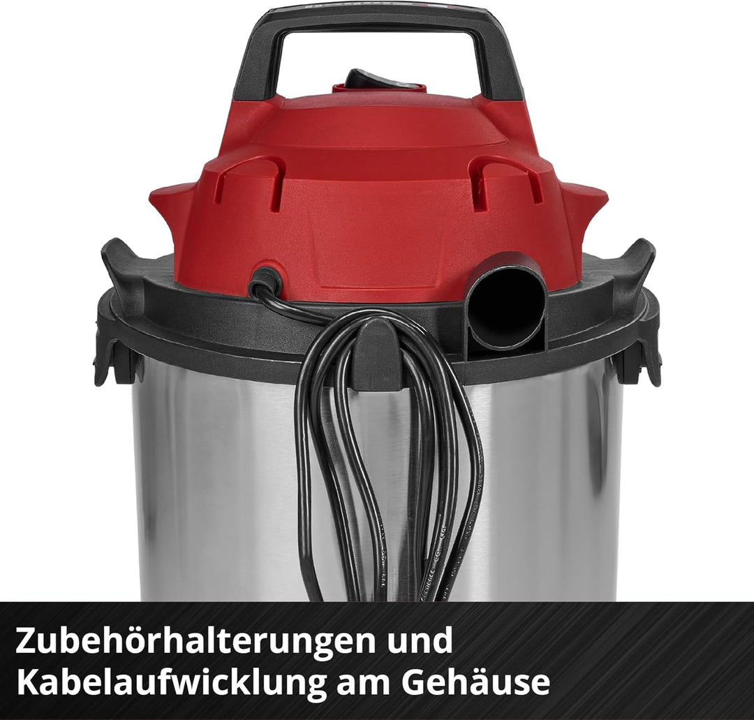 Einhell Nass-Trockensauger TC-VC 1540 S (900 W, 180 mbar Saugleistung, 15 L Edelstahlbehälter, Rolle