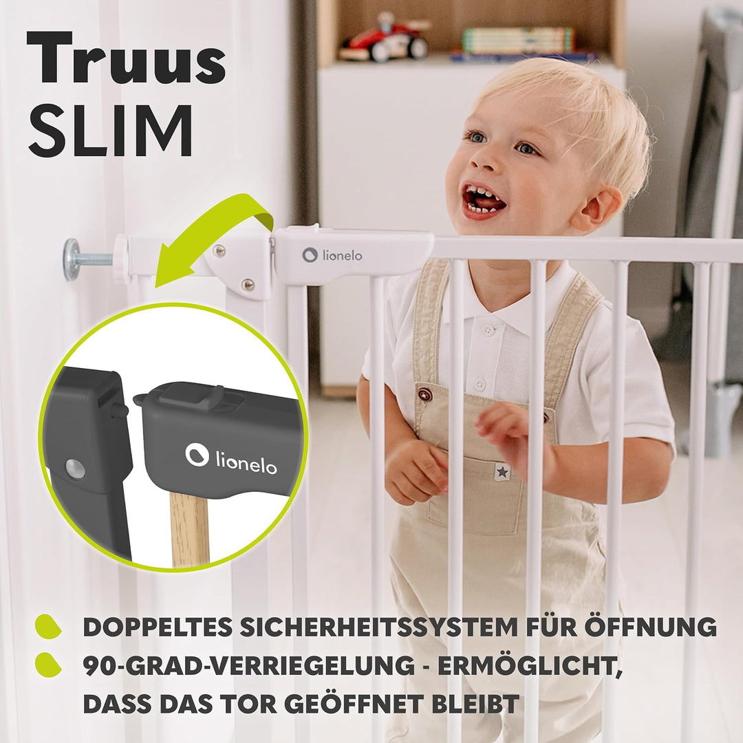 Lionelo Truus Slim Sicherheitstor, Verstellbare Breite von 75 bis 105 cm mit Press-Fit, Höhe 77 cm,