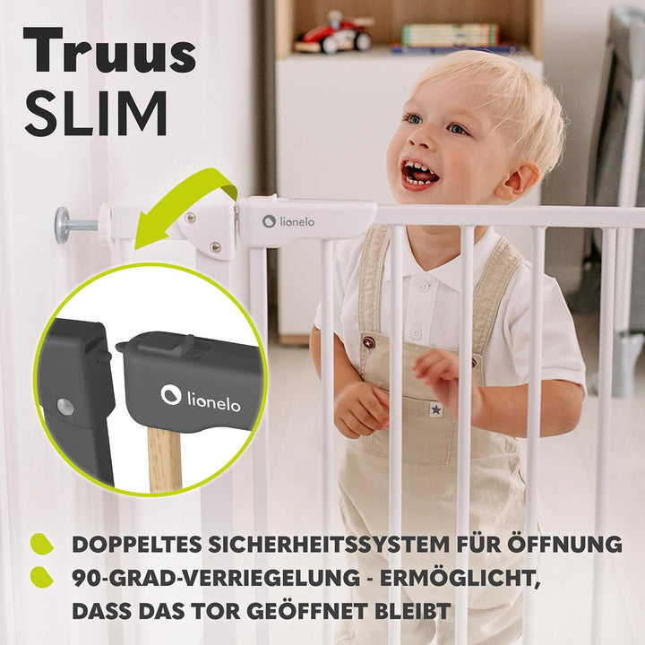 Lionelo Truus Slim Sicherheitstor, Verstellbare Breite von 75 bis 105 cm mit Press-Fit, Höhe 77 cm,