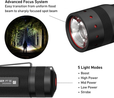 Ledlenser P7 SE LED Taschenlampe | Led Batterie Taschenlampe fokussierbar | Allround Leuchte mit 500