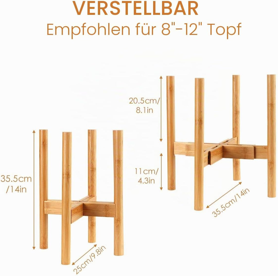 Surplex Verstellbarer Pflanzenständer, Retro Mitte des Jahrhunderts erweiterbarer Holz-Pflanzenhalte