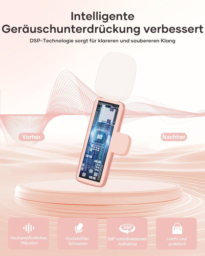 Kabelloses Lavalier Mikrofon 2er Set, Mini Mikrofon für Phone, Pad & Android Handy, Mikrofon Handy m