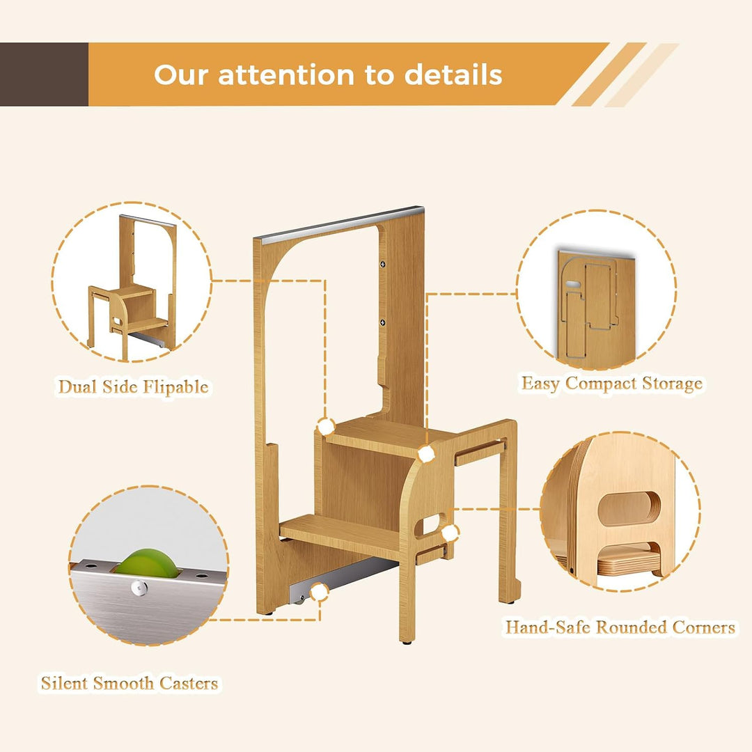 Klappbarer Tritthocker für Erwachsene, zusammenklappbarer Tritthocker aus Holz für die Küche, 200 kg