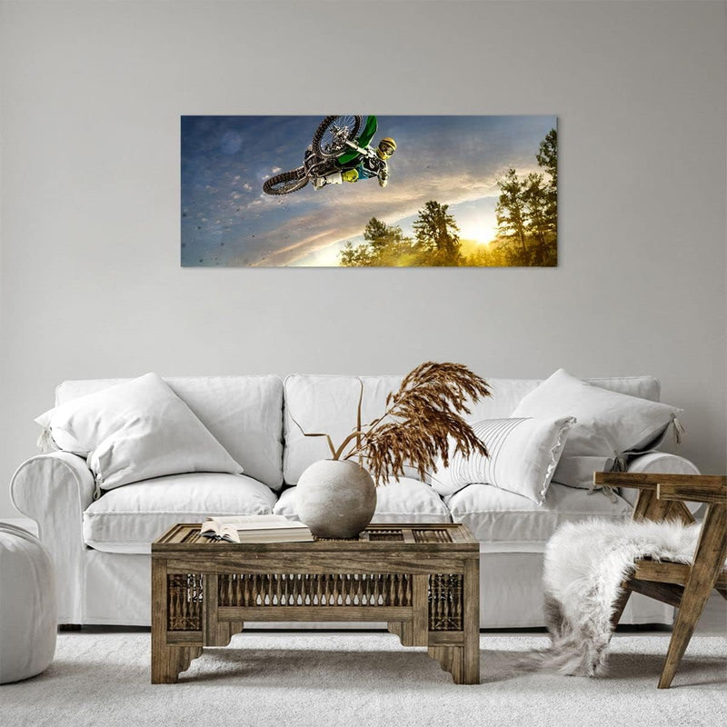 Panorama Bilder auf Leinwand 100x40cm Leinwandbild Motorrad Extrem Spass Wettbewerbe Gross Wanddeko