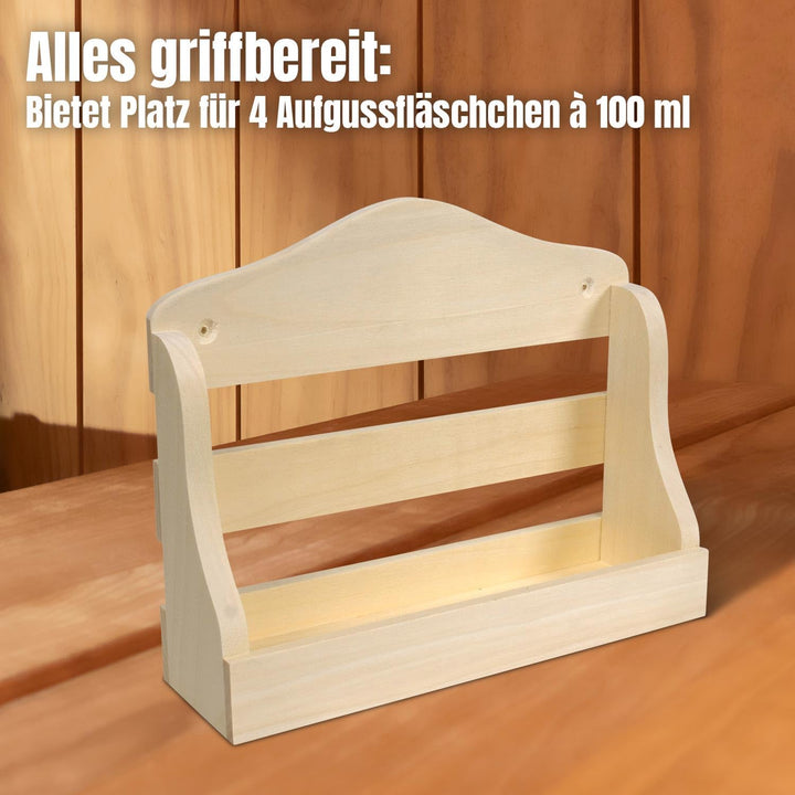Sauna Wandregal 17x21x6 cm - FSC Espenholz - Platz für 4x Saunadüfte 100 ml Flaschen - Für die Wandm