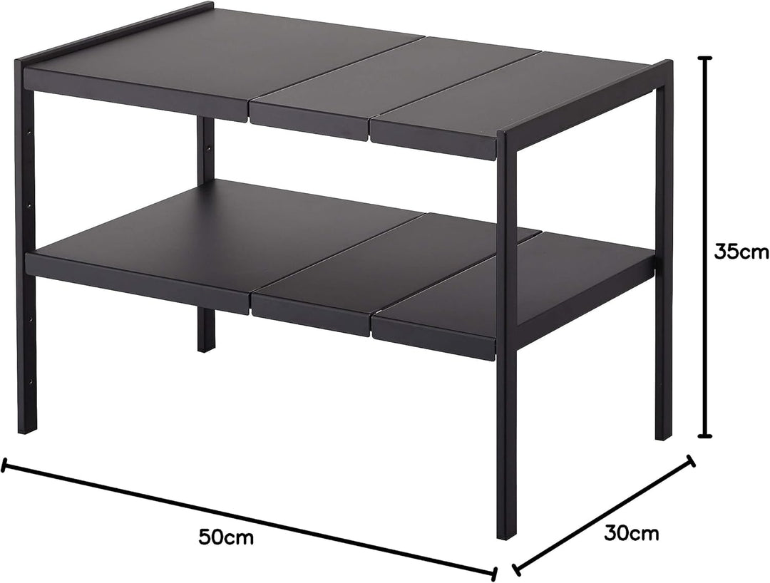 Yamazaki 4949 TOWER Ausziehbarer Organizer mit 2 Ebenen, schwarz, Stahl, Minimalistisches Design