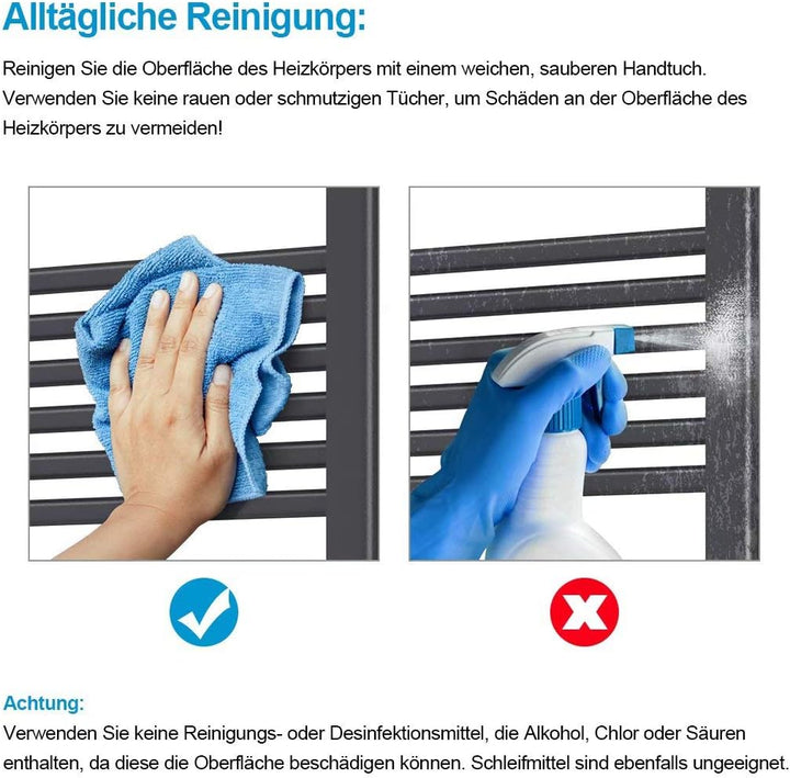 Heilmetz® Handtuchtrockner 40 x 100 cm Badheizkörper Mittelanschluss Heizkörper Bad Handtuchwärmer H