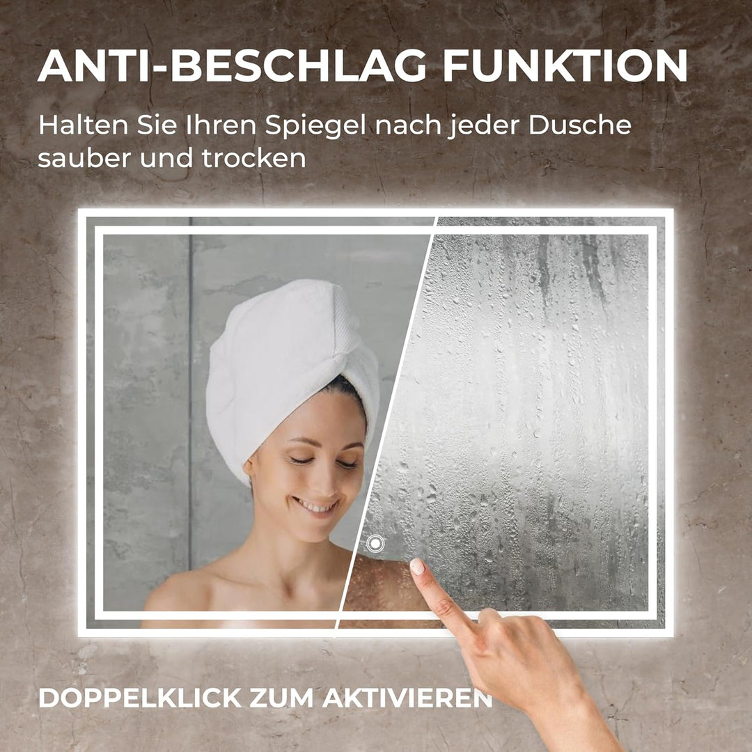 BR Bringer LED Badspiegel - 70x50 cm - Badezimmerspiegel mit Beleuchtung und Anti-Beschlag Funktion