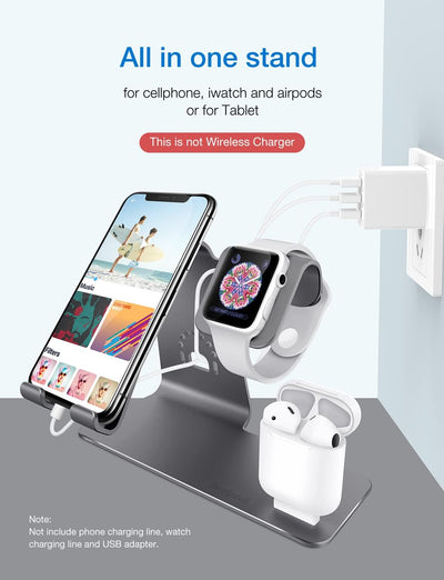 Bestand 3 in 1 Aluminium Phone Stand, Ladestation, Dock Kompatibel mit iPhone, Apple Watch, Airpods