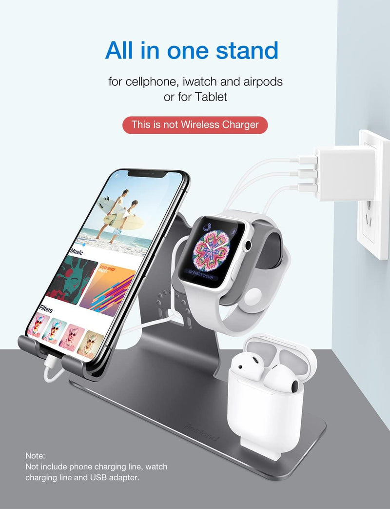Bestand 3 in 1 Aluminium Phone Stand, Ladestation, Dock Kompatibel mit iPhone, Apple Watch, Airpods