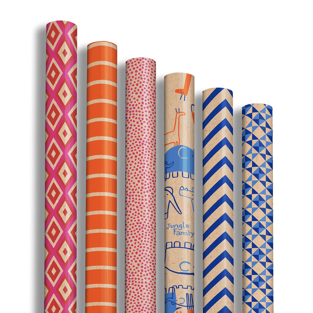 Clairefontaine 223699AMZC - Karton mit 12 Rollen Geschenkpapier kraft 2mx0m70 60g, sortierte Motiven