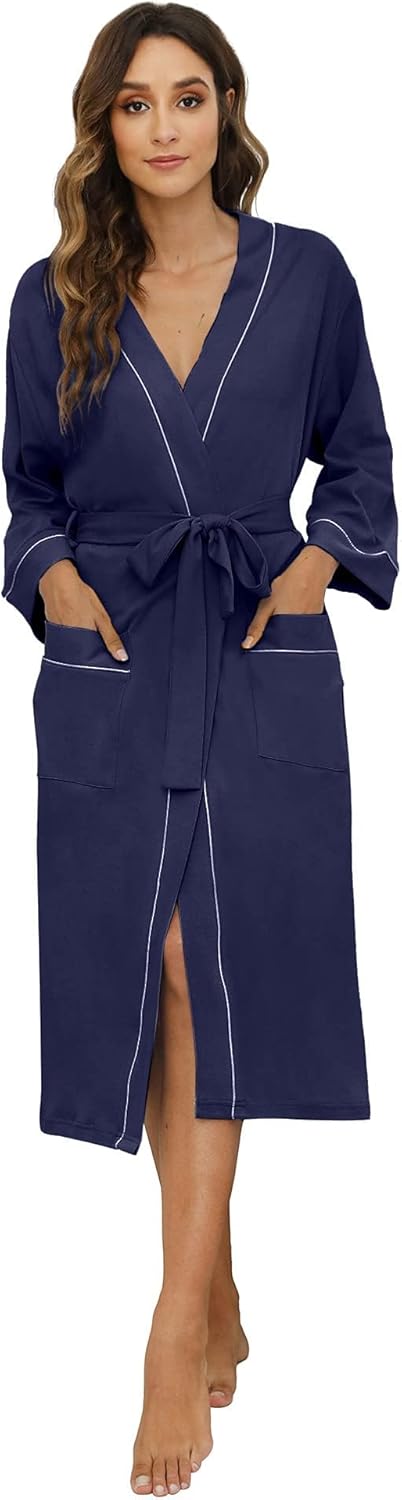 HEARTNICE Morgenmantel Damen 100% Baumwolle, Bademantel leicht Kimono Saunamantel Hausmantel lang M