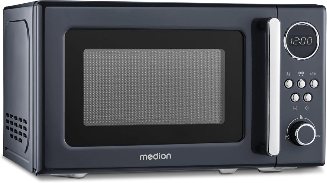 MEDION Retro Mikrowelle klein (20 Liter, ca. 800 Watt, 5 Mikrowellenstufen, 8 Automatikprogramme, Di