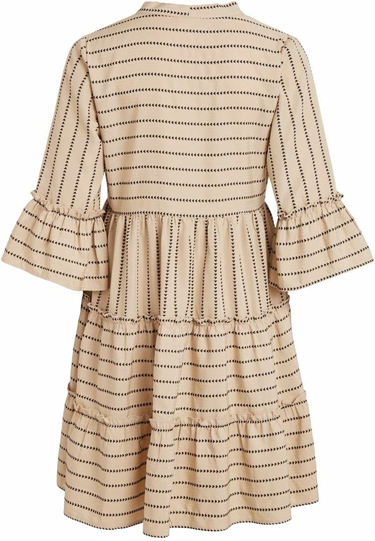 Vila Damen Kleid 34 Humus/Detail:w. Black, 34 Humus/Detail:w. Black