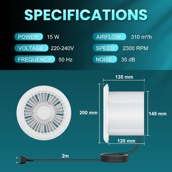 HG Power 150mm Abluftventilator 2 Richtungen Badlüfter mit Fernbedienung 3 Geschwindigkeiten Lüfter