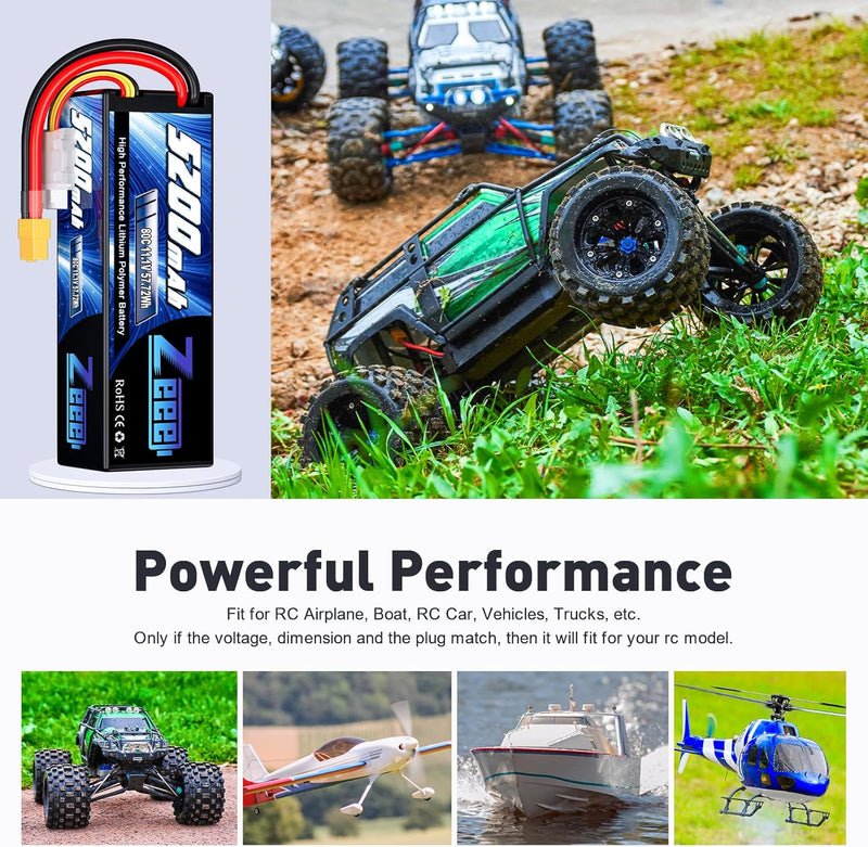 Zeee 3S Lipo Akku 5200mAh 11.1V 80C RC Akku Hartschalen mit XT60 Stecker für RC Auto LKW Tank Boot R