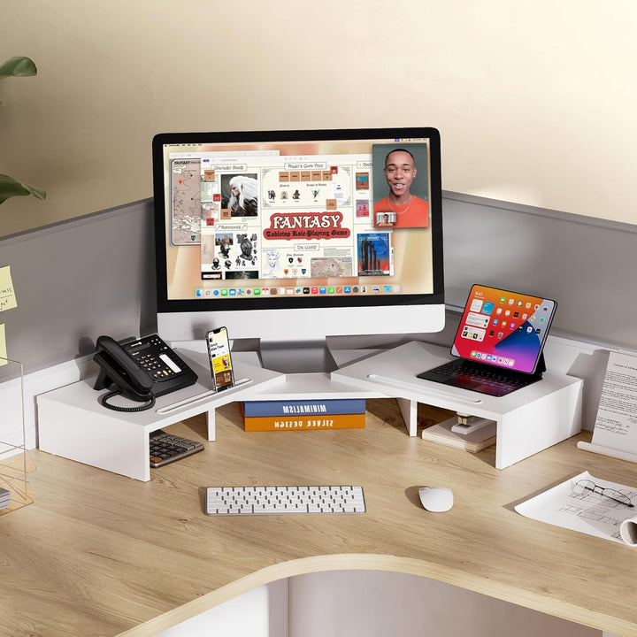 FITUEYES Dual Monitor Ständer Holz Farbe Holz drehbar Länge Verstellbar mit Halteschlitz für Smartph