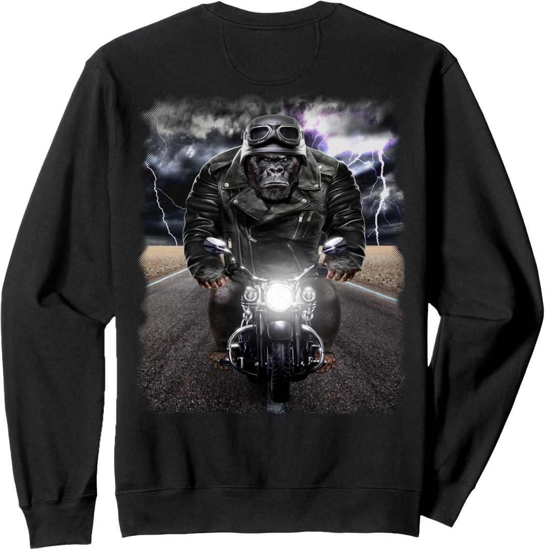 Gorilla reitendes Motorrad auf der Autobahn Sweatshirt