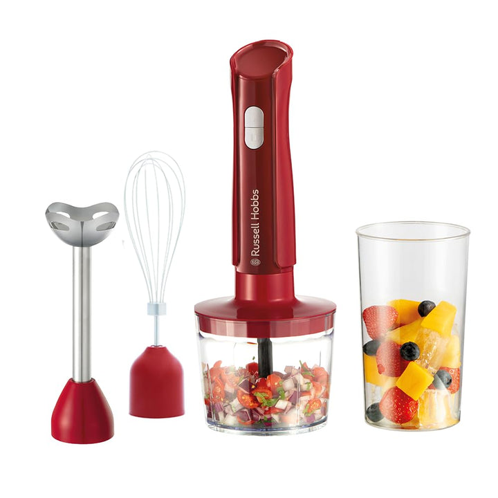 Russell Hobbs Stabmixer [3-in-1: Mixer,Schneebesen & Zerkleinerer/Pürierstab] Desire Red (600ml Mixb