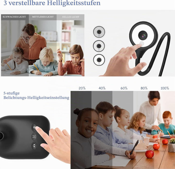 PAKOTOO USB Dokumentenkamera & Visualizer Schule im A3-Format, 3-stufige LED-Leuchten, Bildumkehrung