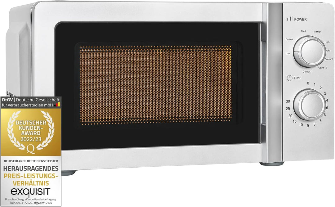 Exquisit Mikrowelle MW717-070G silber | Standgerät | 900 W Grill | Drehteller 245 mm Ø | Garraum 20