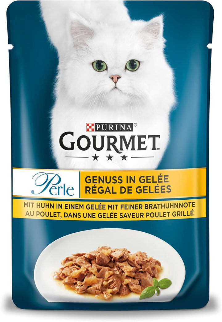 PURINA Gourmet Perle Genuss in Gelee Katzenfutter nass mit Huhn &amp; feiner Brathuhnnote 26er Pack (26