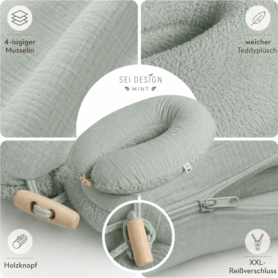 sei Design Stillkissenbezug 190x30 aus Musselin und Teddyplüsch - extra weich, BEZUG für Stillkissen