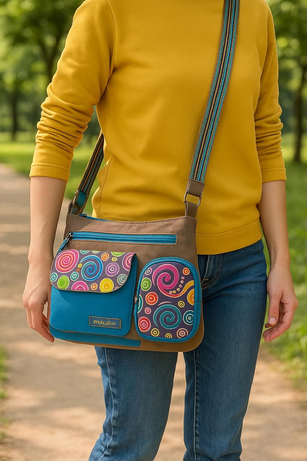Macha Ethnische indische ethnische Baumwolle und Leder Schultertasche für Frauen Grau, Grau