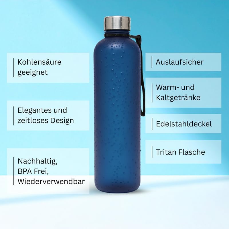Trinkflasche 1l - Kohlensäure geeignet & Auslaufsicher - Für Sport, Schule & Büro - Sport Trinkflasc
