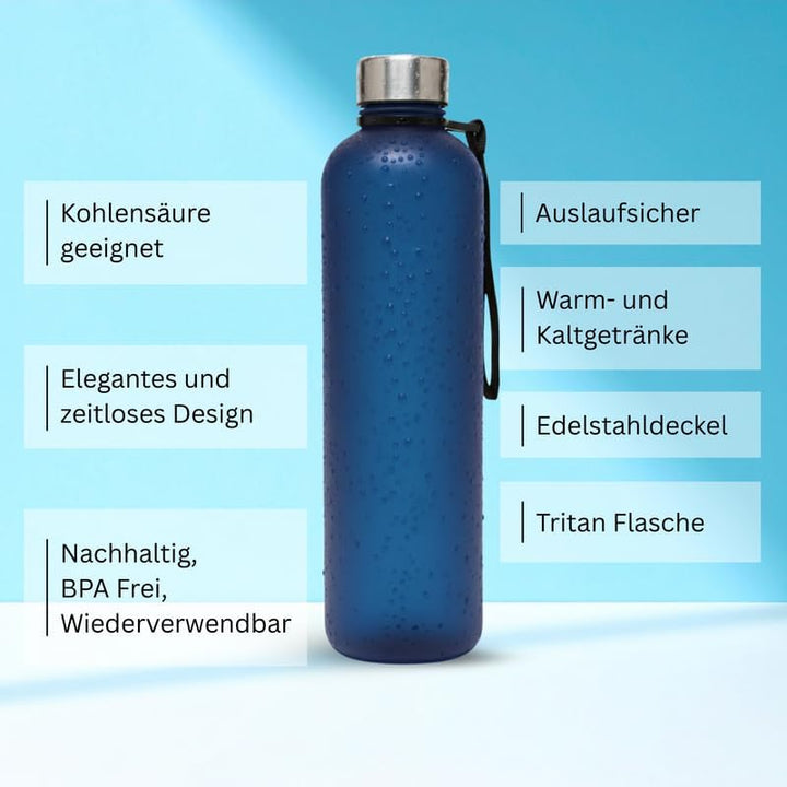 Trinkflasche 1l - Kohlensäure geeignet & Auslaufsicher - Für Sport, Schule & Büro - Sport Trinkflasc
