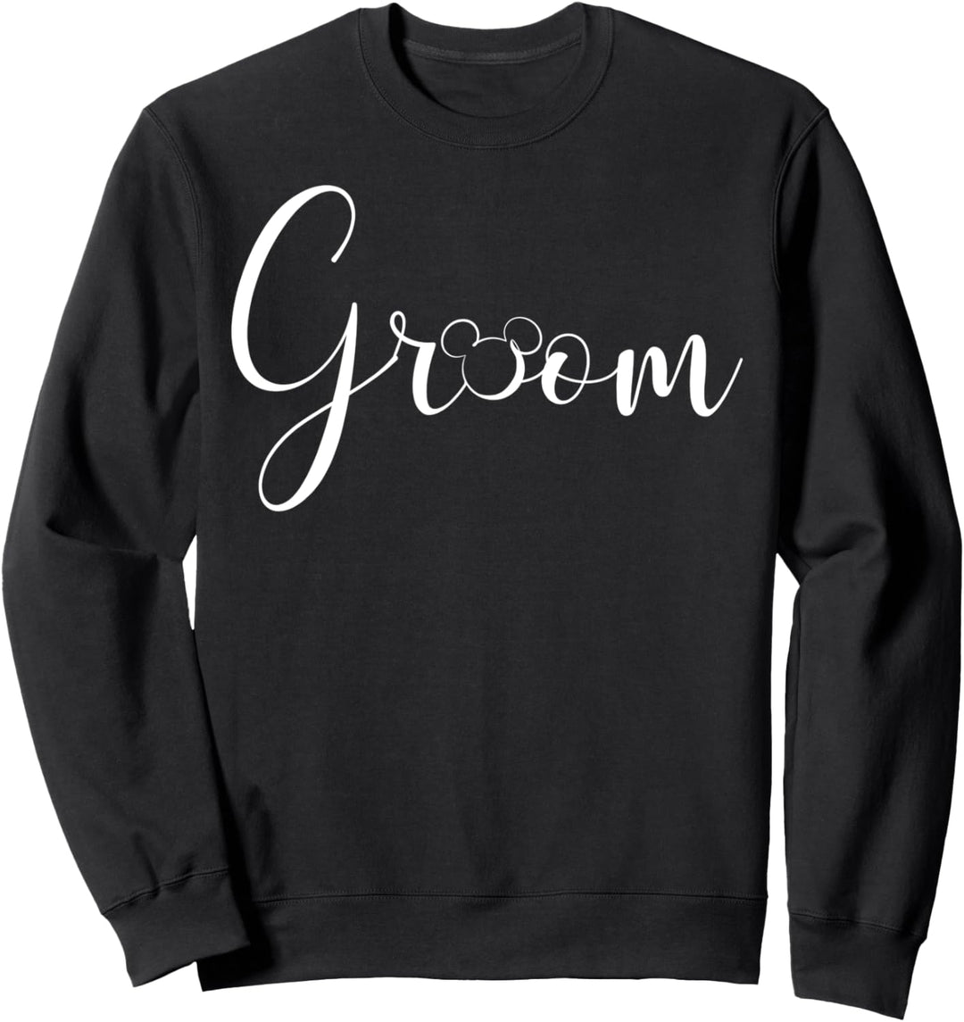 Disney Mickey Mouse Groom Cursive White Text Logo Sweatshirt