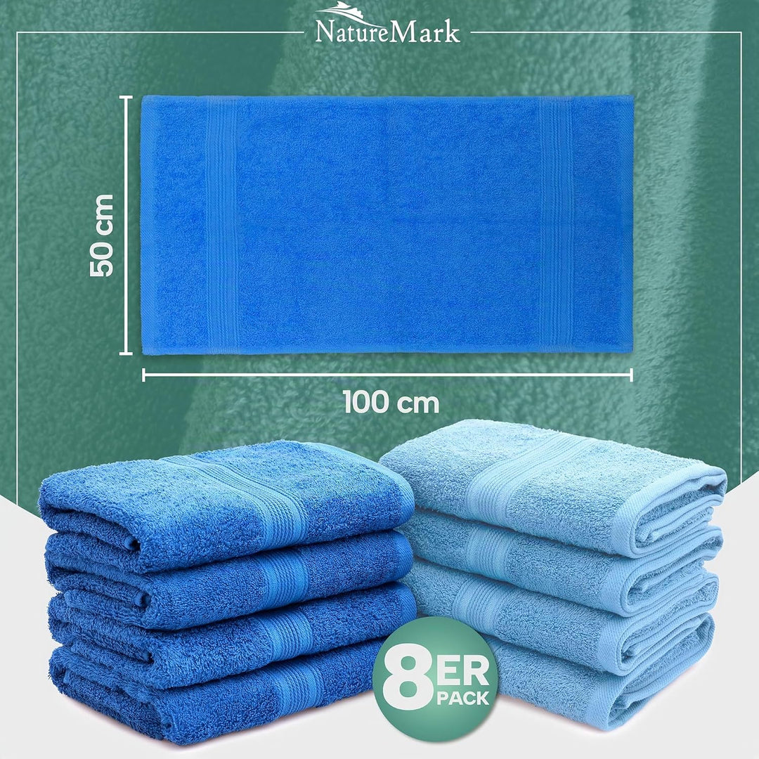 NatureMark NM-HT0842 Frottier Handtücher, 8-er Pack, 50 x 100 cm, 100% Baumwolle (Royalblau/Hellblau