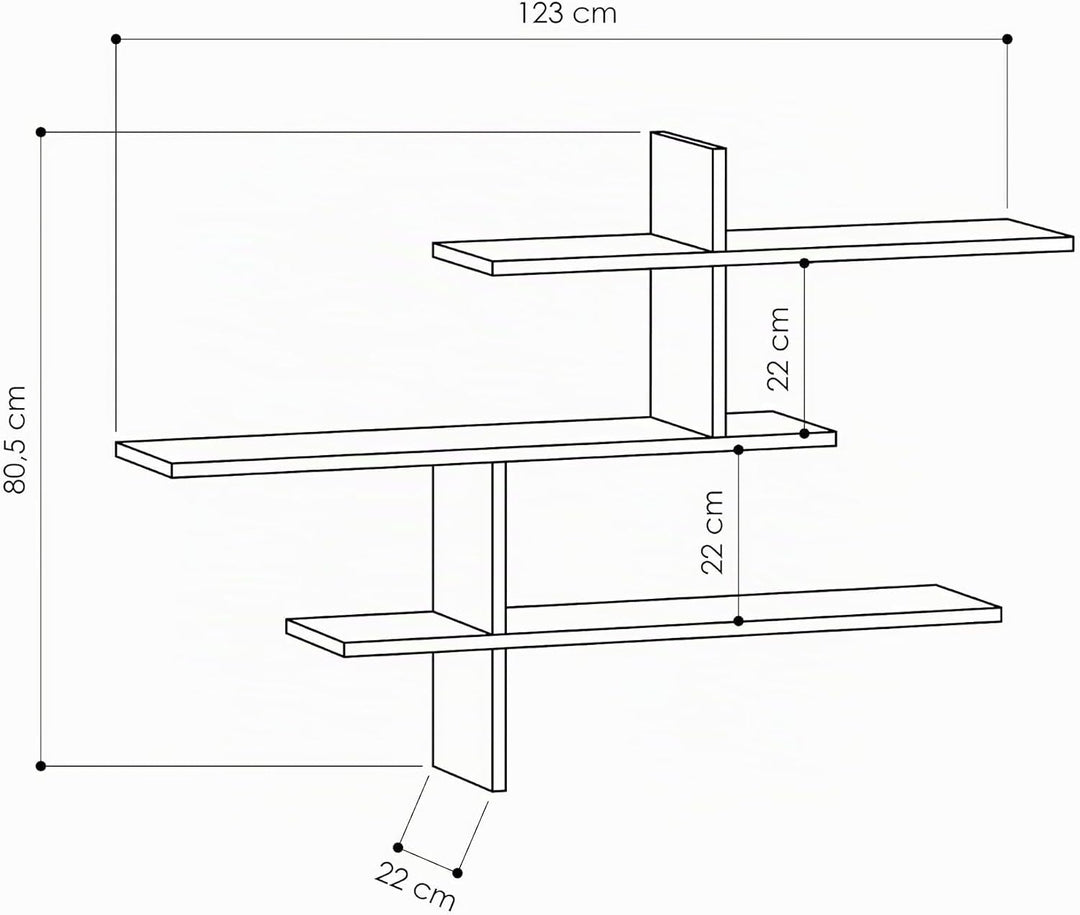 Leo Holz Bücherregal mit 3 Etagen | Moderner Wand Bücherschrank, Schweberegal für Wohnzimmer, Büro,